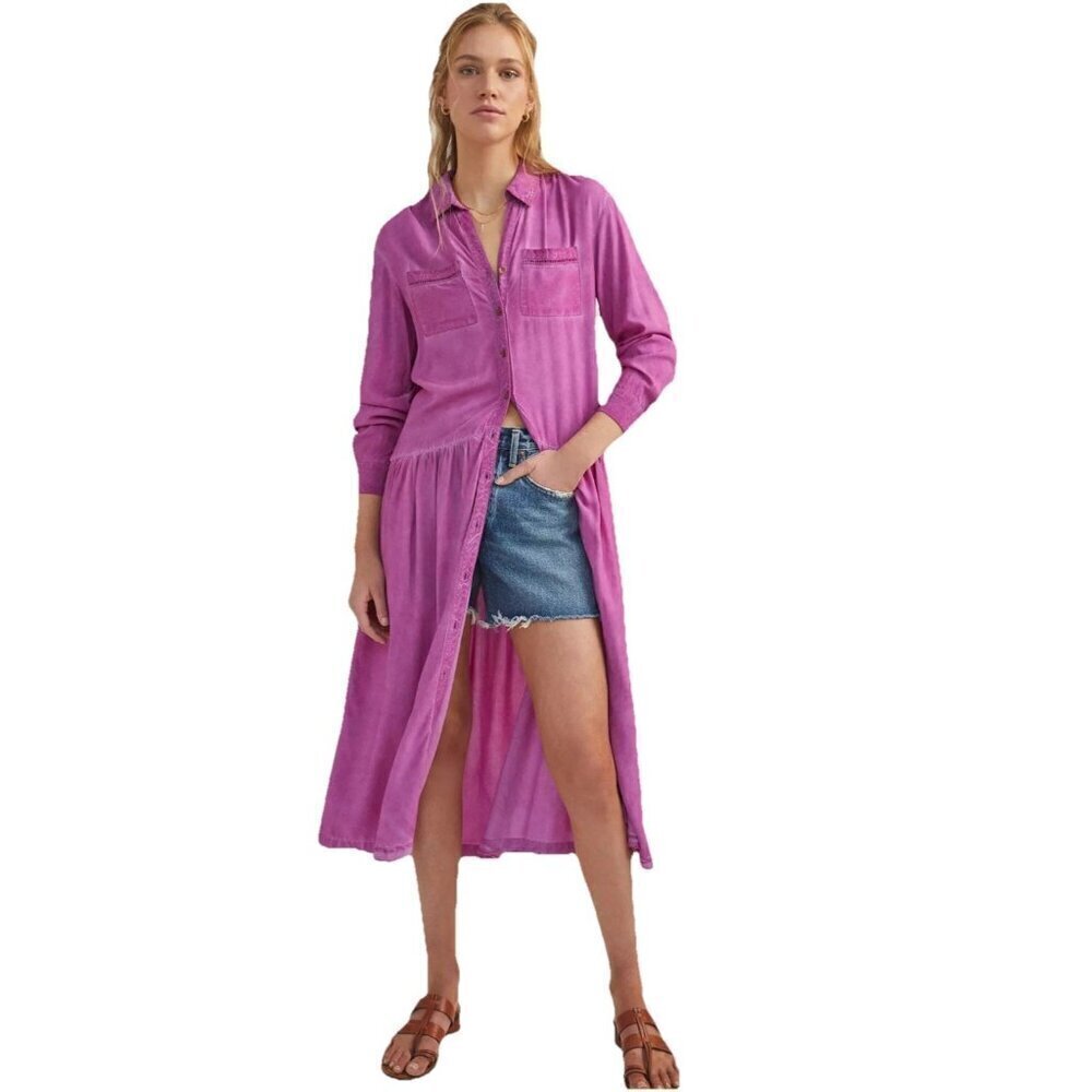 Pilcro Kimberly Maxi Midi Dress Women Small Acid Wash Distressed Hem